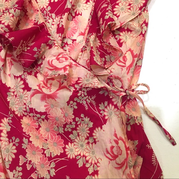 🌹HP🌹Retro Floral Rose Print Ruffled Wrap Dress / Long Vest Cover up - Picture 3 of 6